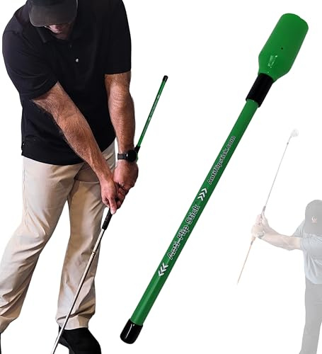 Anti-Flip Stick® Golf Swing Training Aid | Large Grips | Teaches Proper Impact & Swing Plane | Golf Swing Trainer | Golf Chipping Practice Aid (Green, 14 Length - Cap Inner Diameter 1.09)