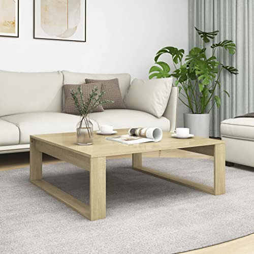 OHOOWOO Couchtisch Sonoma-Eiche 100x100x35 cm Holzwerkstoff,Vielseitiger Couchtisch aus SonomaEiche für Getränke, Bücher und Deko Couchtische, Kaffeetische