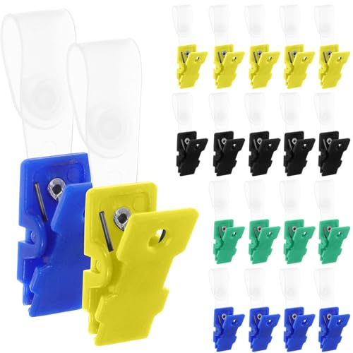 20 Stück Ausweis Clip mit klare PVC Schlaufe, Ausweishülle Kartenhalter mit Clips, Transparent Ausweishalter,Kartenhülle für Namensschilder für ID-Karten und Abzeichenhalter(Farbig)