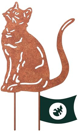 VERDOBA Katze Gartendeko Rost - Gartenstecker mit Rostpatina - Gartenstecker Rost - Blumentopf Katze aus stabilem Eisen - Rostdeko für Garten, Balkon & Terrasse