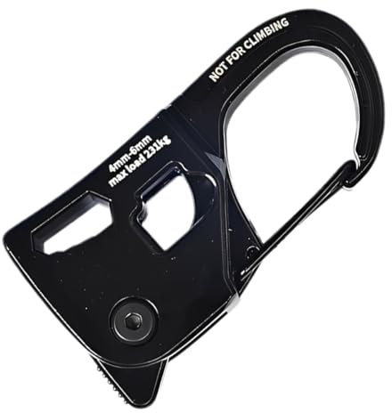 OHREN Herramienta de fijación multifuncional, tensor con mecanismo de leva de aluminio y mosquetón, accesorio de fijación de cuerda, equipo de senderismo seguro (Negro)