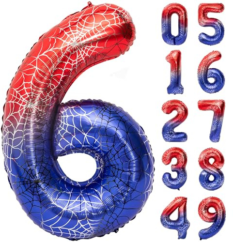40 Inch Red and Blue Spider Theme Large Number 6 Balloon Giant Foil Birthday Balloons for Spider Theme Party Boy or Girl 6 th Birthday Wedding Anniversary Baby Shower Party Decorations