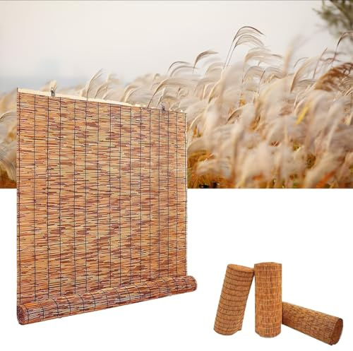 Retro Bambus Rollo Jalousine 80cm 100cm 110cm 120cm 130cm 140cm 145cm 150cm Breite Sonnenschutzrollos Für Aussenbereich Anpassbar Sichtschutz Bambusrollo(100x200cm)