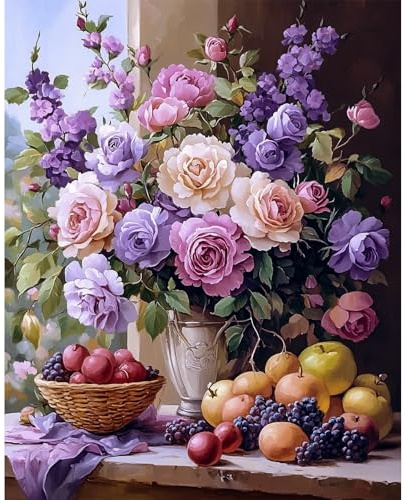 DAERLE Pintar por Numeros Adultos, Frutas y ramo, DIY Painting by Numbers Kits, Bodegón de flores, Cuadros para Pintar por Numeros Pinturas Acrilicos, decoración para el hogar 40x50cm Sin Marco