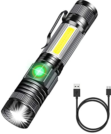 Vnina Linternas tácticas recargables, linterna LED con imán/luz de trabajo lateral/4 modos/zoom/resistente al agua, luz de flash súper brillante de altos lúmenes para senderismo, reparación, camping
