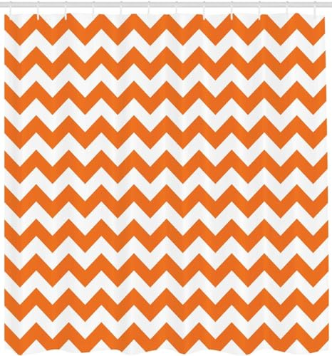 Duschvorhang 200x200 cm Orange Welle Duschvorhang Geometrisches Muster Bad Vorhang Anti Schimmel Wasserdicht 3D Shower Curtains Waschbar Polyester Stoff Duschvorhänge für Badewanne Badezimmer D-1207