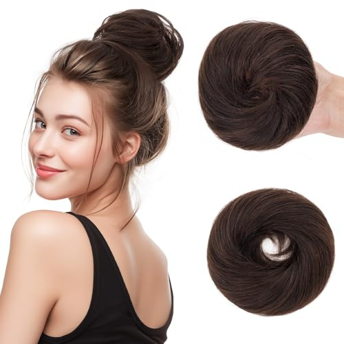 SEGOHAIR 30g Haarteile Echthaar Mit Gummiband Unordentlicher Dutt für Frauen|Glatt Elastischer Haardutt Scrunchies| Volles Unordentliches Dutt-Chignon | Dunkelbraun