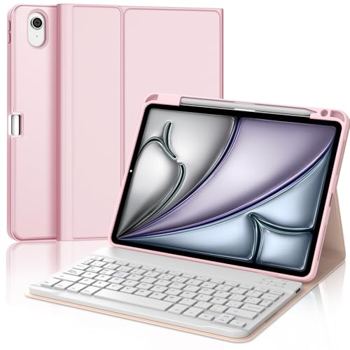 WAVATA Funda Teclado para iPad Air 11'' M3 2025/ M2 2024 - Español Ñ Teclado Bluetooth Desmontable para iPad Air 11'' M2 2024/ M3 2025, Rosa