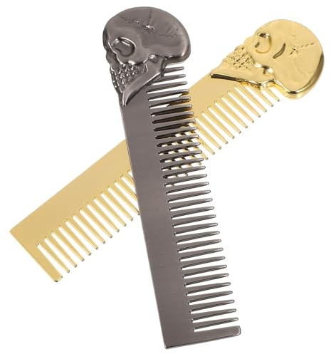 BATHVEVE 2 Stück Totenkopf Bartkamm aus Robustem Zinklegierungs-metall Doppelseitiger Feiner Zahn Kompakter Haarkamm für Männer Stylisches Bart Schnurrbartpflege-werkzeug Tragbar für Alltag
