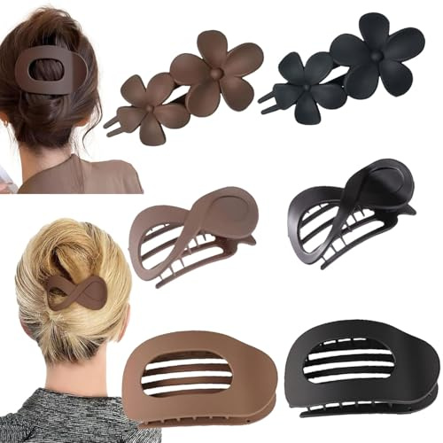 JOYOLA Set de 6 Pinces à Cheveux Plat - 3 Styles en Noir & Marron | Pinces à Cheveux Plat pour Femmes, Tenue Forte, Design Ergonomique, Idéale pour Cheveux Bouclés et Coiffage