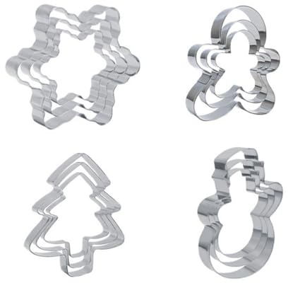 OIXYEY 12 Formine Natalizie, Set Di Formine Per Omini Di Pan Di Zenzero, Acciaio Inossidabile, Utensili Con Pvc Rosso Ecologico, 7 Cm, 6 Cm, 5 Cm, Formina Per Omini Di Pan Di Zenzero