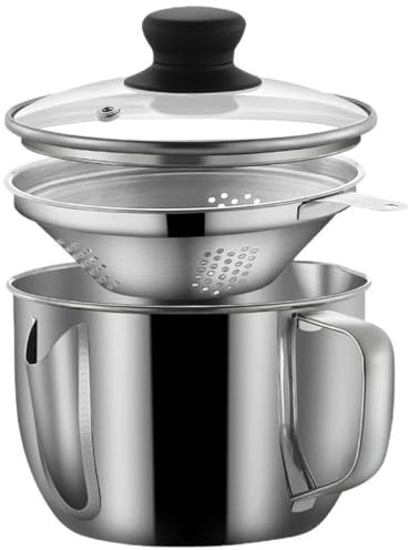 Grease Separator, Fat Separator Stainless Steel Grease for Cooking with Bottom Release & Visible Lid Strainer with Dual Spouts Stovetop Safe for Cooking