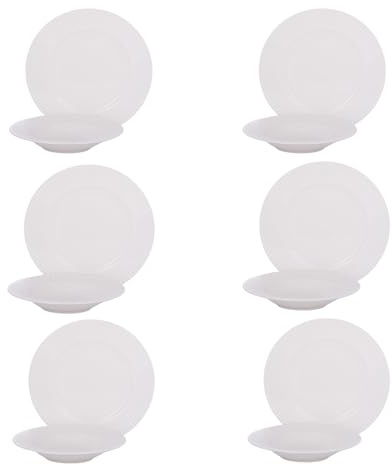 KASANOVA Service de Table en Porcelaine Blanche – Set de 12 ou 18 Pièces, Uni, Élégant et Polyvalent, Compatible Lave-Vaisselle et Micro-ondes (12)
