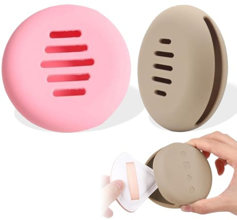 WUYJI Cosmetic Organisers, Porta-cuscino portatile in silicone da 2 pezzi per piumini da cipria - Facile da riporre e organizzare adatto per i viaggi Organizer per spugnette da trucco (marrone, rosa)