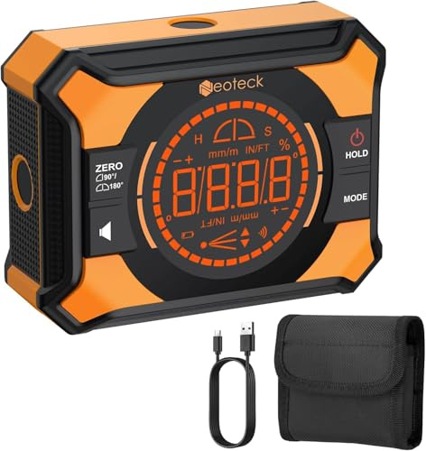 Neoteck 4x90° Inclinomètre Numérique Magnétique Rechargeable – Affichage LED Inversé, Bip Sonore, Haute Précision ±0.1°, 4 Unités – Outil de Niveau pour Charpentier, Bricolage, Chantier, Atelier