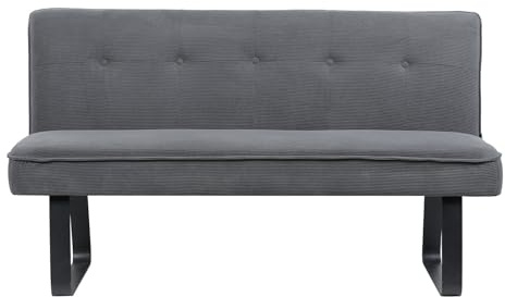 DUBI Möbel Emilia Sitzbank 160 cm mit Federkernpolsterung – Moderne Esszimmerbank Cord Grau – Gepolsterte Küchenbank mit 17 cm Polsterung & Metallbeinen Schwarz