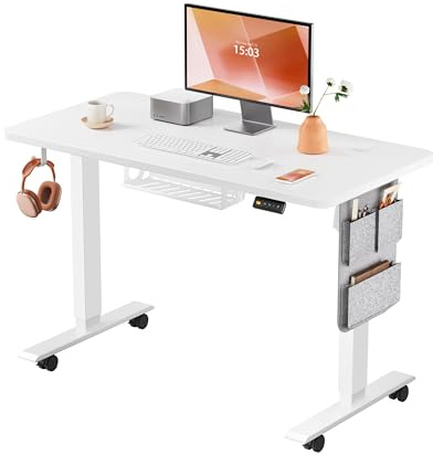 MAIDeSITe Elektrischer höhenverstellbarer Schreibtisch, 100 × 60 cm Sitz-Steh-Schreibtisch mit Kabelwanne, Haken und Aufbewahrungstaschen, Stehpult mit Speichersteuerung für Homeoffice