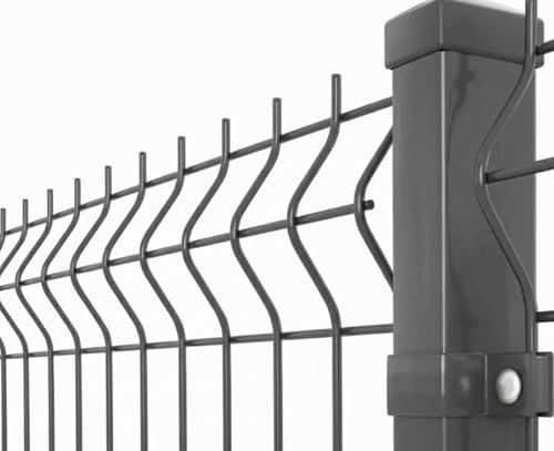 V Mesh Perimeter Security Fence Powder Coated Fencing Grey 1.8m Height (7 Sections and 7 Post)