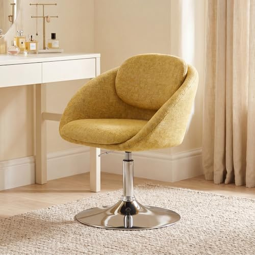 Ya-Home Schminktisch Stuhl höhenverstellbar, Loungesessel drehbar, Gelb | Gepolsterter Schminkstuhl aus Chenille, Loungesessel Drehstuhl für Schlafzimmer Arbeitszimmer