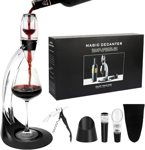 Gimars 7 en 1 Set de Aireador para Vino Tinto Oxigenador Decantador de Vino | Rapido Mágico Aireador Instantáneo Juego de Decantador de Vino con 2 Soporte, Sacacorcho,Vertedor,Tapón Vacío y Bolsa