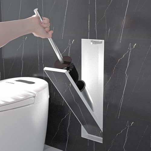 IKITRAEE Flush-Mounted Toilet Brush Holder Stainless Steel - Invisible Bathroom Wall Niche, Door Tilable, Closed Storage, Safe & Hygienic, Space-Saving (Matte White, 45 x 12 x 12 cm)