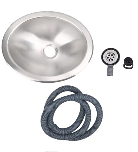 Luocute Fregadero de Cocina para Vehículos Recreativos de Acero Inoxidable de 13,23x10,63x4,72 Pulgadas, Fregadero Redondo de un Solo Tazón con Escurridor y Manguera de 1,5 M, par