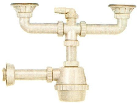 Sifone 2 Vie Per Lavello Porcellana Con Piletta Scarico Lavatrice Idraulica