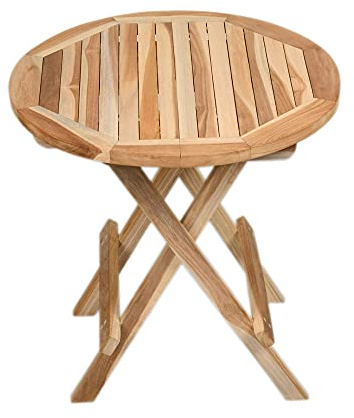wohnfreuden Teak Garten Beistelltisch rund geschliffen klappbar massiv 50x50cm