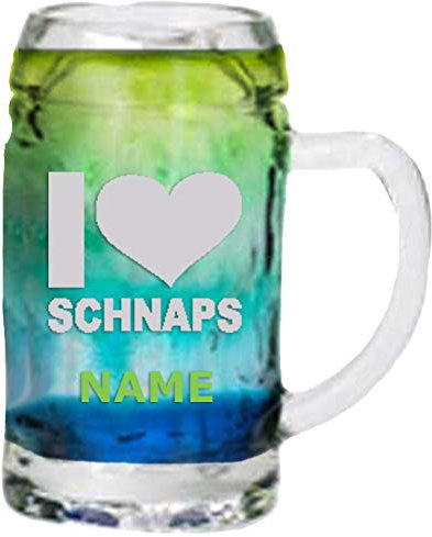 MeinGlas - Vasos Chupito, Jarra con grabado personalizado [nombre] y [Diseño I Love Schnaps]