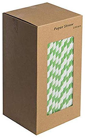 We Can Source It Ltd - Green and White Paper Straws - Eco-Friendly Drinking Straws 8 inch (20cm) 100% Biodegradable Compostable Recyclable - Great for Cocktails, Cold Drinks, Juices - 250-Pack
