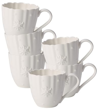 Villeroy & Boch Toy's Delight Royal Classic Tassen 6er Set, 250 ml, Kaffee-/Teetassen mit weihnachtlichem Relief, Premium Porzellan, Weiß