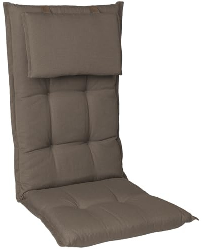 Homeoutfit24 Gartenstuhlauflagen Hochlehner – 6er Set – Extra Dick 8 cm – Mit Kopfpolster – Oeko-TEX – UV-beständig – Taupe – Made in EU – Outdoor Auflagen für Gartenstühle