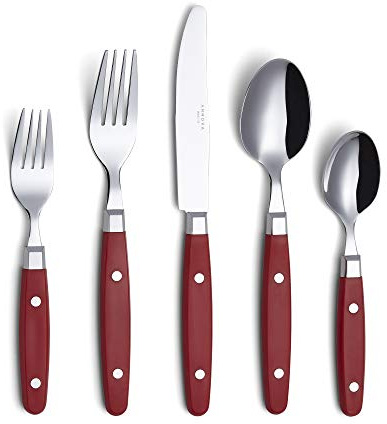 ANNOVA Retro/Rivet Buntes Edelstahl-Geschirr Küchenbesteck-Set, enthält Tischmesser, Gabeln, Löffel, Salatgabeln und Dessertlöffel (Rot, 20 Stück)
