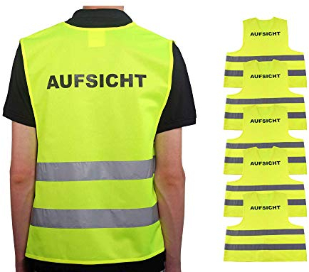 4business 5 Stück Kfz Qualitäts Warnweste Aufsicht gelb EN ISO 20471 Klasse 2 für Erwachsene Unisize TÜV-geprüft waschbar