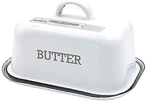 Beurrier Assiette à fromage Plateau à collations Nostalgie Beurrier en émail de style vintage avec couvercle Boîte de rangement pour fromage au beurre