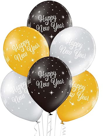 Party Factory `Happy New Year´ Party-Set, 25 Latexballons á ø27cm in Gold, Silber und Schwarz, Luftballon Dekoration für Silvester