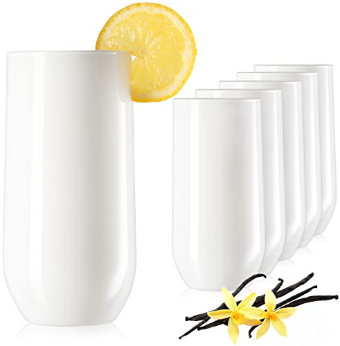 PLATINUX Elegant White Glass Drinking Glasses 360 ml (Max. 440 ml) 6 Pieces Water Glasses Juice Glasses Long Drink Glasses