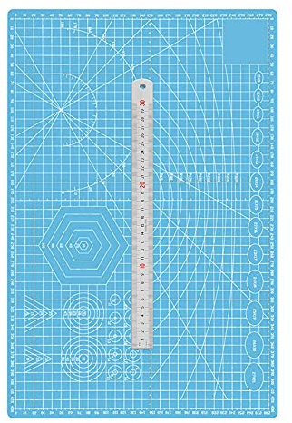 TEN-HIGH A2 Självläkande skärmatta, blå 2 mm tjock, hantverksmatta 60 cm x 45 cm, med stållinjal