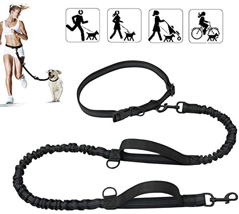 JBJXNXH Hunde Joggingleine mit Gürtel, hundefreundliche Jogginggürtel Bauchtasche, elastische und reflektierende Leine, Jogging Hundeleine für große und mittelgroße Hunde (schwarz, Gürtelform)