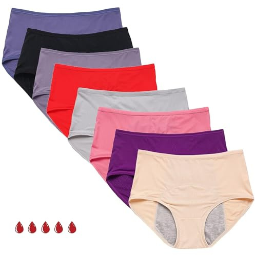 Culotte Anti Fuite Grande Taille, sous-Vêtement Absorbant en Maille Respirante pour Femme, Coton Doux Et Confortable, Lot De 8,Multi Colored,6XL