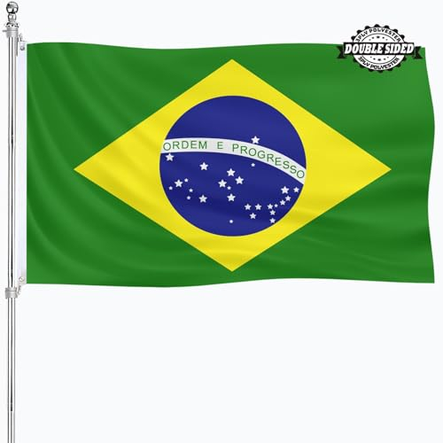 Banderas brasileñas de Brasil de 3 x 5 pulgadas de doble cara para exteriores, material de nailon grueso de 3 capas con 2 ojales de metal, 4 filas de costuras