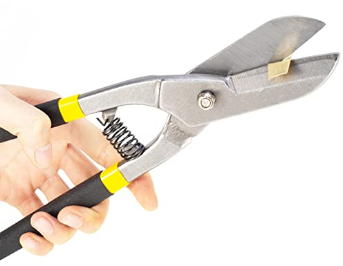 Luftfahrt-Blechschere mit geschmiedeter Cr-V-Stahlklinge, 250 mm schwere Metallschere zum Schneiden von Blechen, Industriequalität (langer gerader Schnitt)