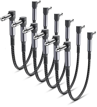 Elebase Câbles Patch Guitare 6 Pack 30cm,Cordons d'Instrument Coudé Tricoté,Connecteur Mâle Alimentation Angle Droit Convient pour Pédales d'Effet Guitare/Basse,Jack Audio Stéréo Amplificateur