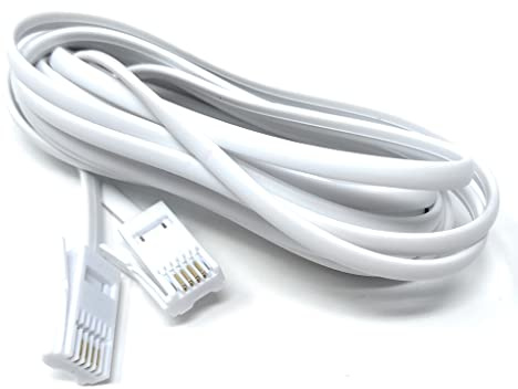 DRUT BT to BT 4 Wire Telephone Flat Cable Lead, 431A, 3m 10ft White | Male to Male Plug