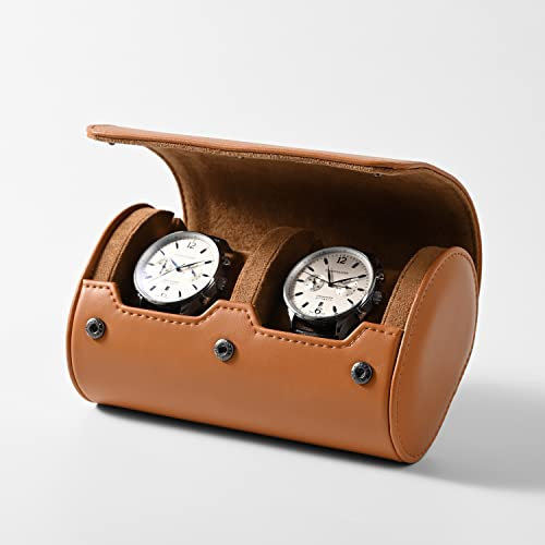 Oirlv Luxe PU Cuir 2 Fentes Etui Montre,Boite a Montre Homme,Rangement Pour Coffret Cadeau Noël Anniversaire Boite Montre(Marron)