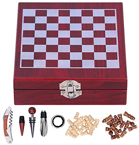 Set di Apribottiglie Per Vino Rotondo in Acciaio Inossidabile con Scatola a Scacchiera Rossa Coltello in Mogano Set di Apribottiglie Per Vino a Testa Tonda in Mogano Set di Cavatappi Manuale Per Vino