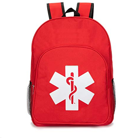 Jipemtra Red Emergency First Aid Backpack - Empty Medical Bag for Treatment and Trauma - Ideal for Cycling, Hiking, Outings, Camping, Daycare (Red QZ)