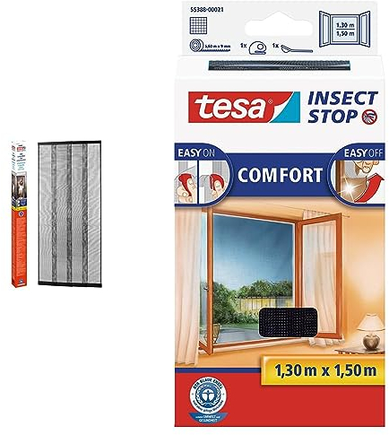 Tesa ALU Lamellentür teleskopierbar - Insektenschutzvorhang mit Lamellen & Insect Stop COMFORT Fliegengitter für Fenster - Insektenschutz mit Klettband selbstklebend