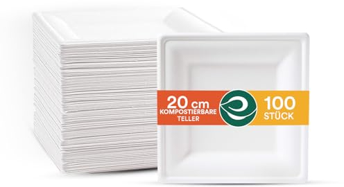 ECO SOUL Pearl White Paper Plates 8 Square 100 Count| Compostable Biodegradable Bagasse Plate Heavy-Duty Eco-Friendly Dinner Plates I Disposable Plate for Christmas Parties & Event