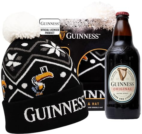 Guinness Gifts for Men, Beer Gift Set - Official Licensed Guinness 500ml & Bobble Hat - Premium Alcohol Gift Set for Him, Dad, Birthday Gifts for Men Who Have Everything, Mens Presents, Fathers Day